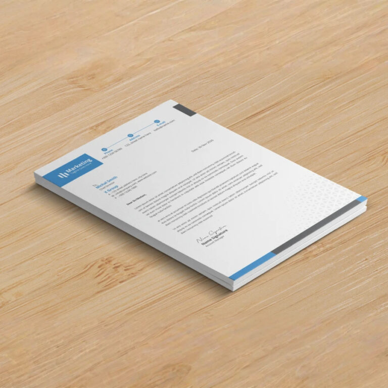 Professional letterhead printing with custom business branding and premium quality paper